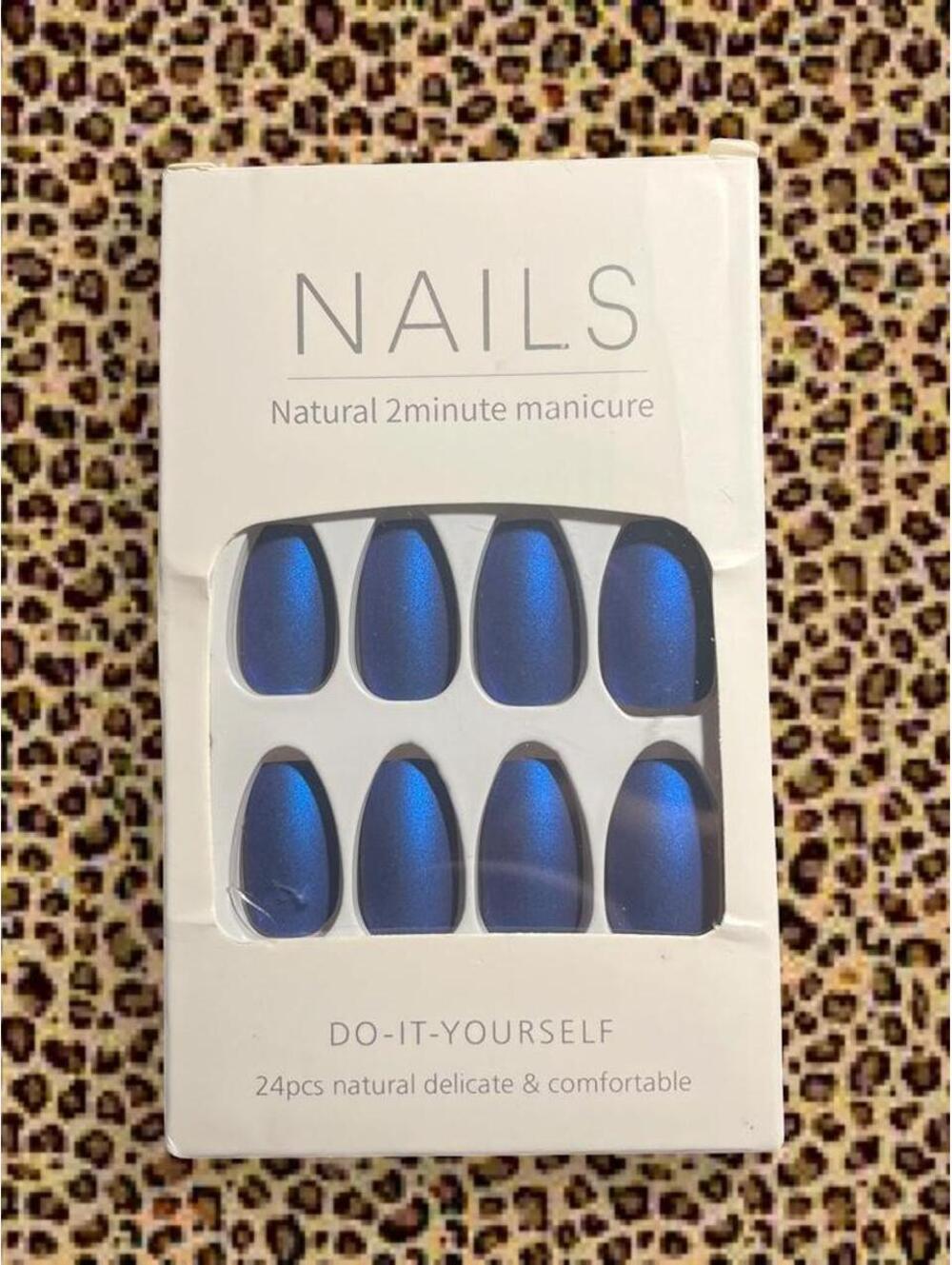 Blue metallic medium tapered square press on nails